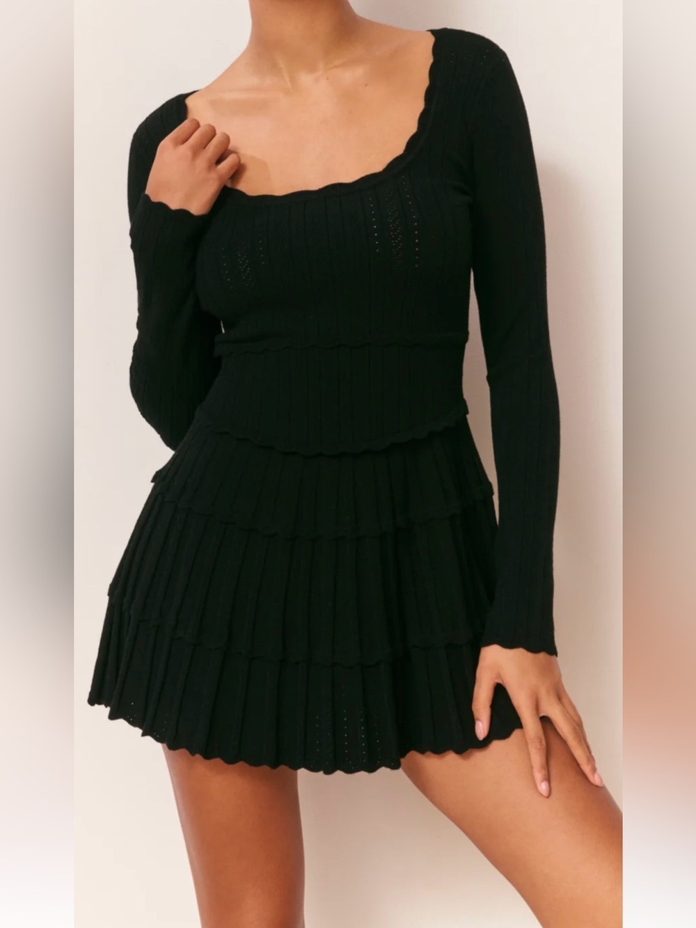 Love Shack Fancy Lavender Stretch Pointelle Knit Mini Dress in Black Small